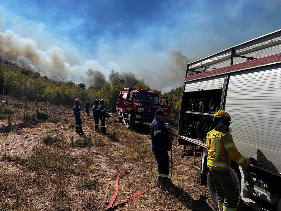 Man sieht einen Feuerwehrmann aus Effretikon in Griechenland beim Löschen von Bränden.